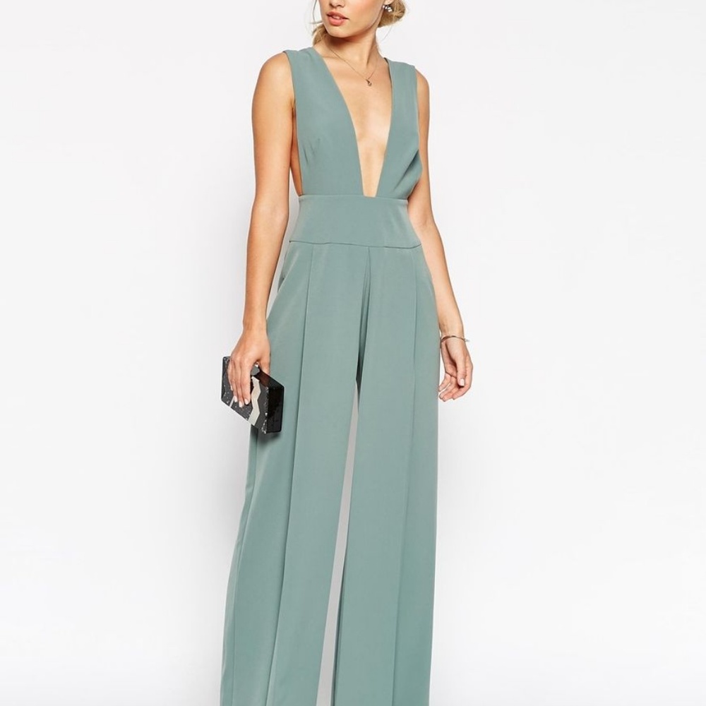 Sage Green Jumpsuit with Deep Plunge